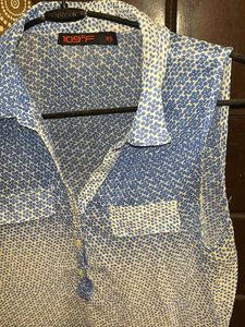 Blue &amp; White Sleeveless see through Top