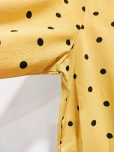 Mustard V-neck Polka Dot Blouse