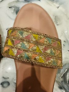 Pink Multicolour Partywear Flats