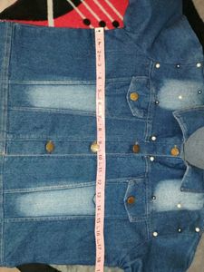 Navy Blue Denim Jacket With Pearl Design