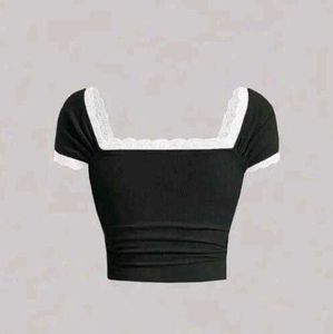 Black Lacey Sinched Waist Crop Top