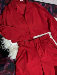 Red Crop Blazer and Pant Co-ord Set