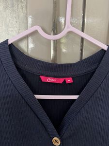 Navy Ribbed Fit &amp; Flare Dress