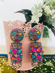 Colorful Beaded Jhumka Earrings