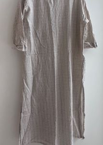 Beige Red Checked Kurta With Palazzos