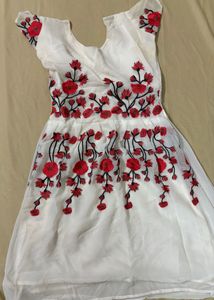 Beautiful White Floral Rose Embroidered Dress