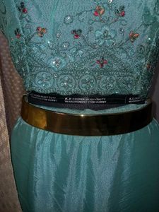 Aqua Lehenga Choli Set With Belt