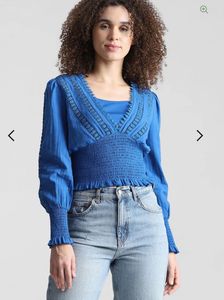 Stylish Blue Smocked Top