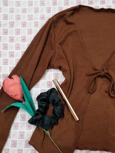Cute Brown Tie Front Top