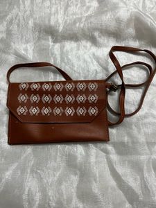 Brown Embroidered Crossbody Bag