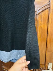 Denim Shirt With Woollen Top