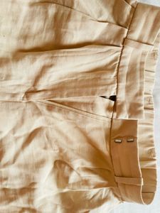 Beige Linen Blend Wide Leg Pants