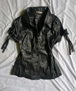 Silky Black Button-Down Top