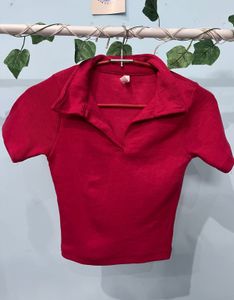 Pink Collared Crop Top