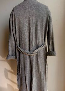 Long Gray Knit Cardigan with a belt