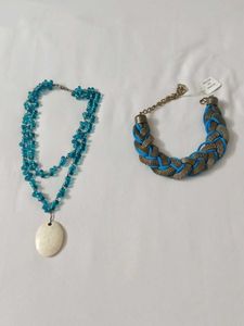 Boho Blue Necklace & Braided Choker Set