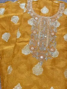 Mustard Pure Zardozi Silk suit