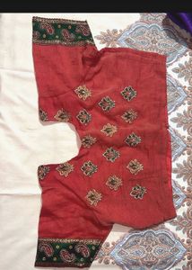Rust &amp; Green Embroidered Saree