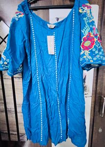 Blue Embroidered Tunic Top