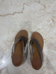 Silver Beaded Ethnic Size 37 Sandals From Melange