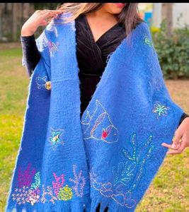 Blue Embroidered Scarf
