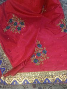 Red Floral Embroidered Fabric