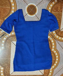Blue Short Kurti With Sleeve 1 Scrunchie Free