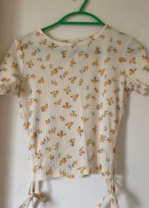 Floral Ribbed Tie-Side Top