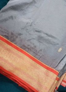 Grey Saree With Orange Blouse