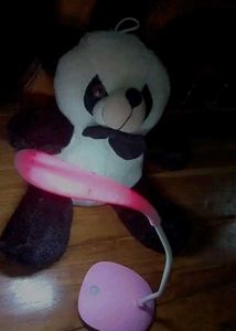 Cute Panda Plush with Pink Lamp