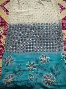 Beautiful Embroidery Sari With Blouse
