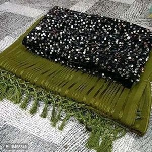 Georgette Striped Sarees With Sequin Blouse