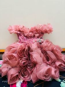 Pink Flower party wear frock