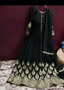 New Black Gawn With Afgani Pant and Frill Duppta