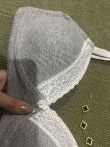 Grey Lace Trim Bra