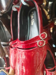Red Patent Buckle Flats