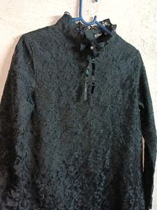 Elegant Lace Mini Dress Layered Black