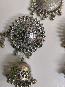 Oxidized Silver Jhumka Set