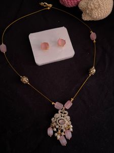 Beautiful Invisible Necklace Set With Ad And Stone