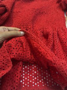 Red Off-Shoulder eyelet Peplum Top