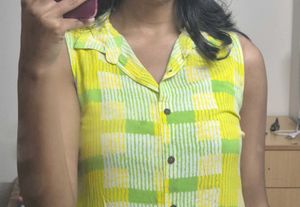Fusion - Printed Button-Down A-line Dress with Spr