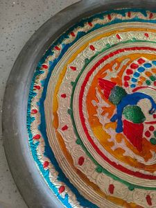 Round Silver Serving Tray with Beaded Edge