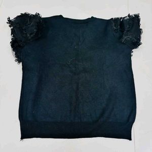 Black Lace Sleeve Sweater