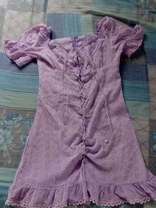 Lavender Eyelet Lace-Up Mini Dress
