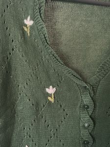 Floral Embroidered Green Cardigan