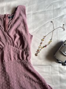 Lavender Swiss Dot V-Neck Mini Dress