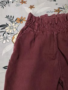 Burgundy Paperbag Waist Pants