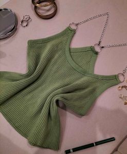 Sage Green Chain Detailed Tank Top