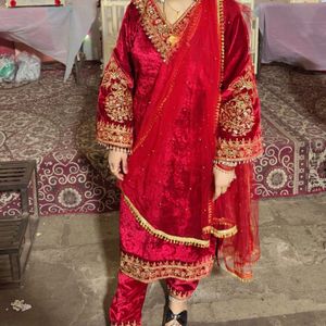 Red Embroidered Kurta Set