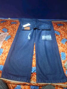 Shein Full Length Low Rise Mid Wash Distress Jeans